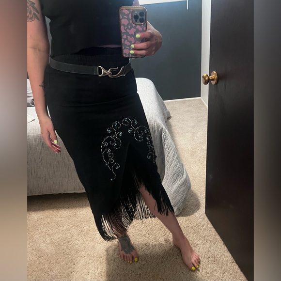 Vintage Boho Western Fringe High Low Skirt - Picture 2 of 16